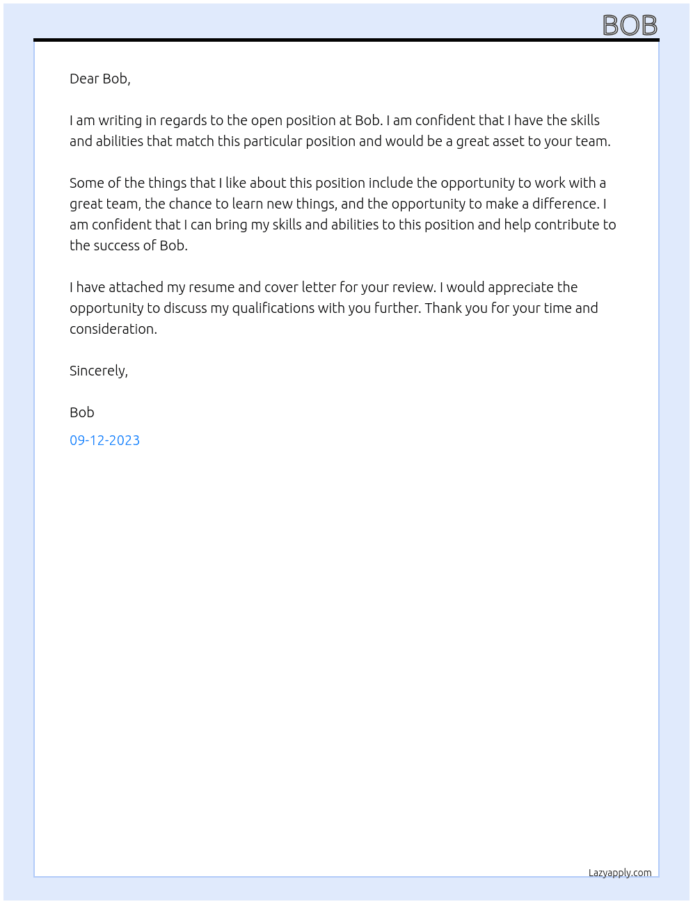 bob At bob Cover Letter