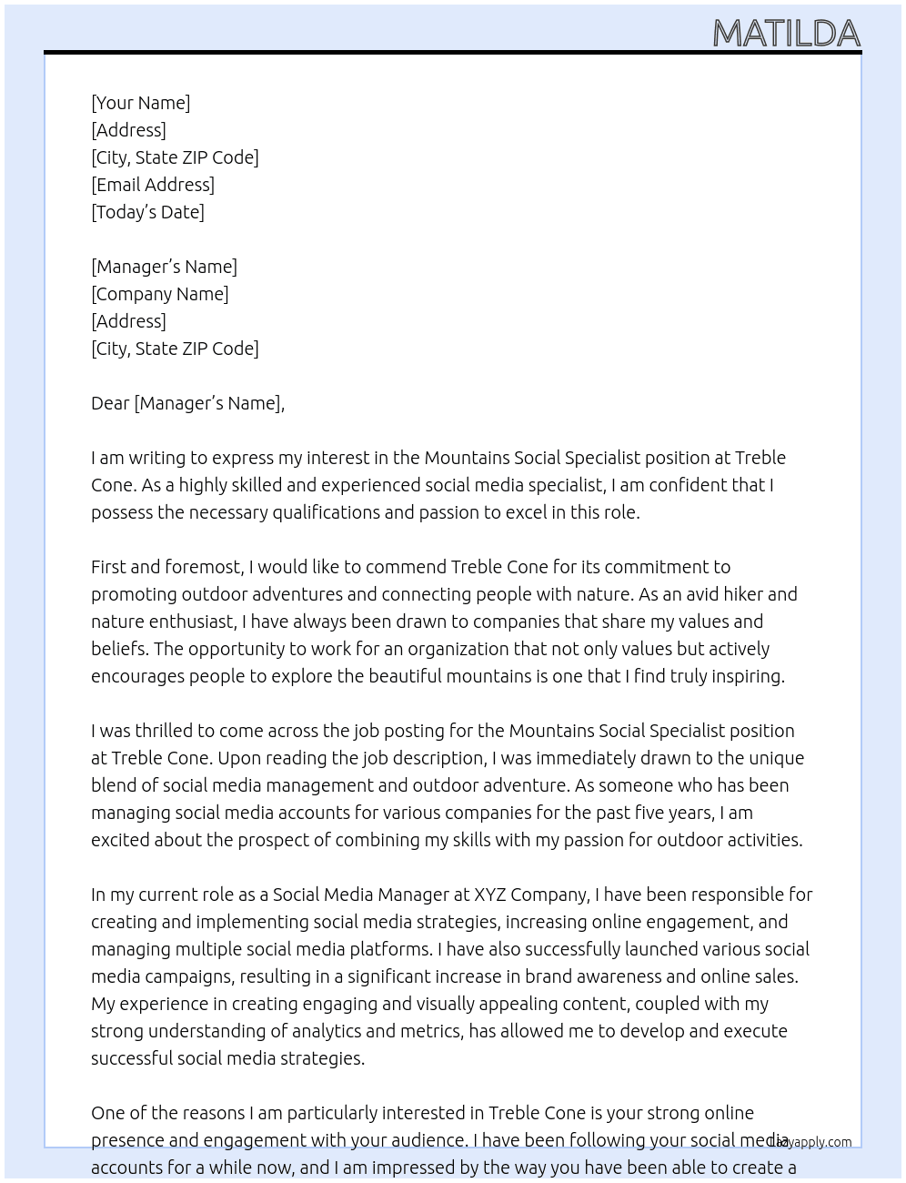 Mountains social specialist At Treble Cone Cover Letter