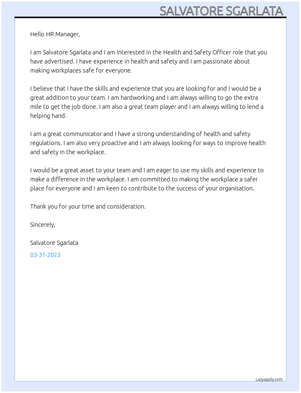 Health and safety officer At NHS Scotland  Cover Letter