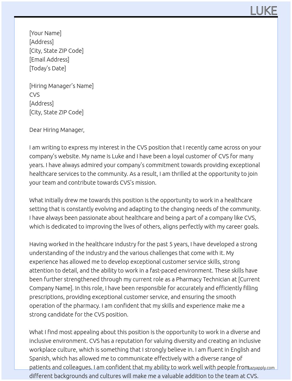 CVS At CVS Cover Letter