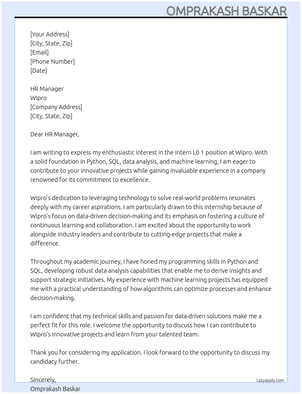 Cover letter for intern l0 1 - LazyApply