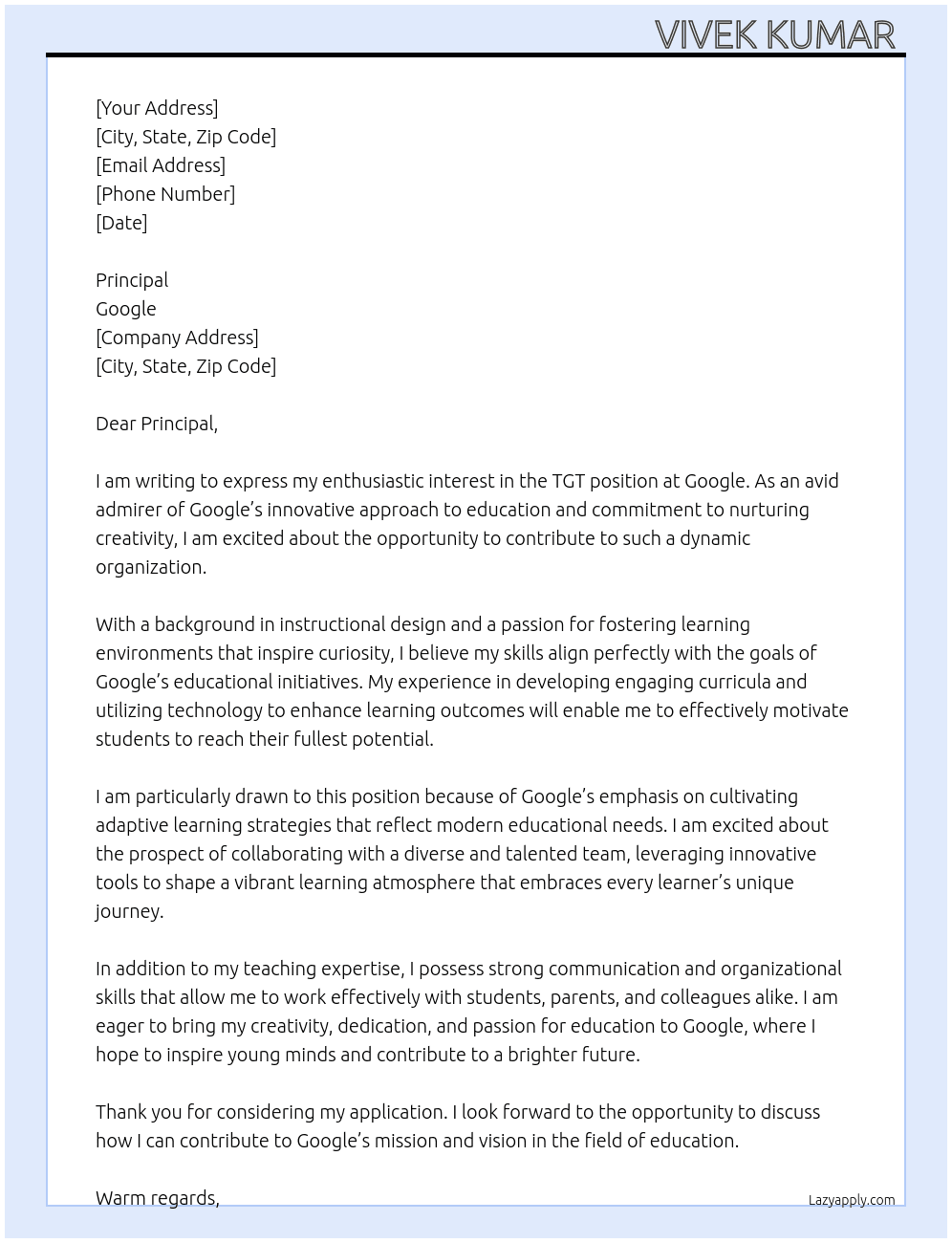 TGT At Google  Cover Letter