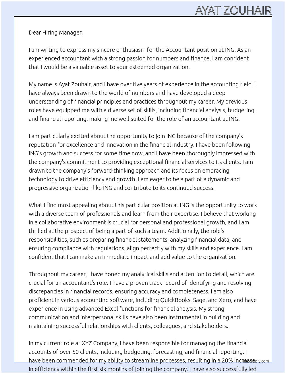 accountant At ING Cover Letter