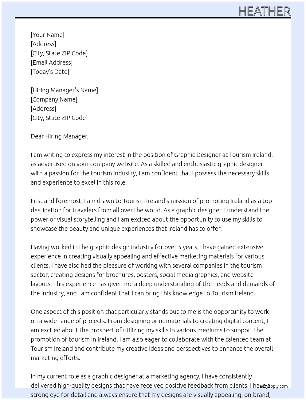 Graphic Designer At Tourism Ireland Cover Letter