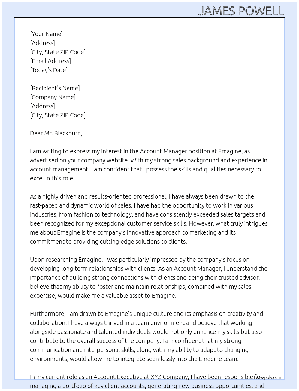 Account Manager At Emagine Cover Letter