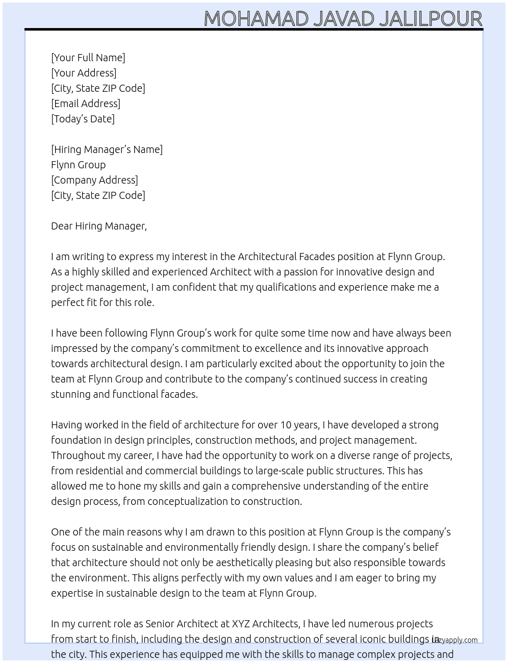 Architectural Facades At Flynn Group Cover Letter