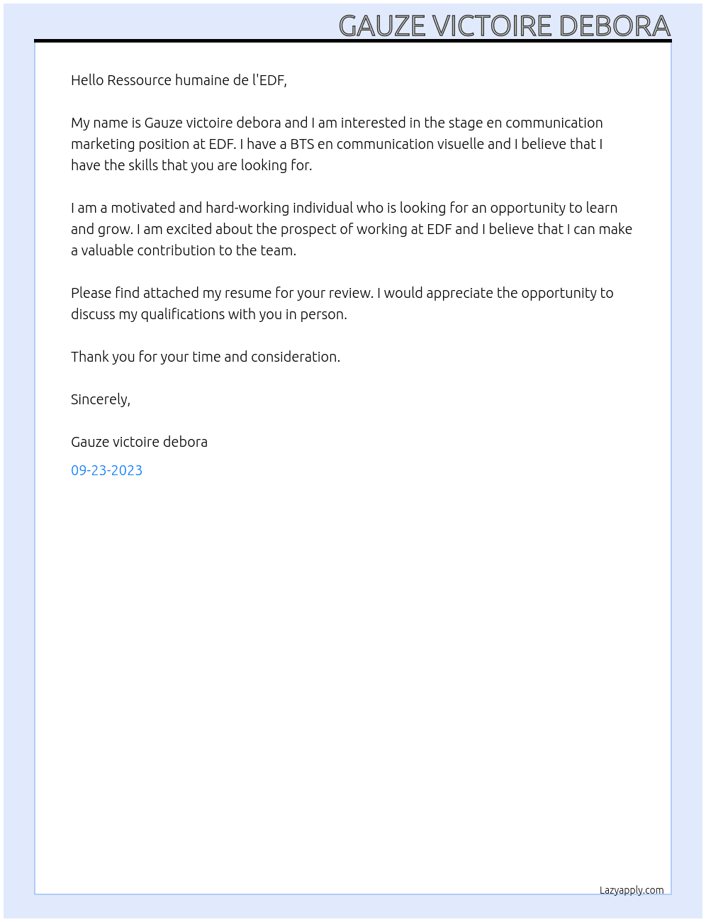 stage en communication marketing At EDF Cover Letter