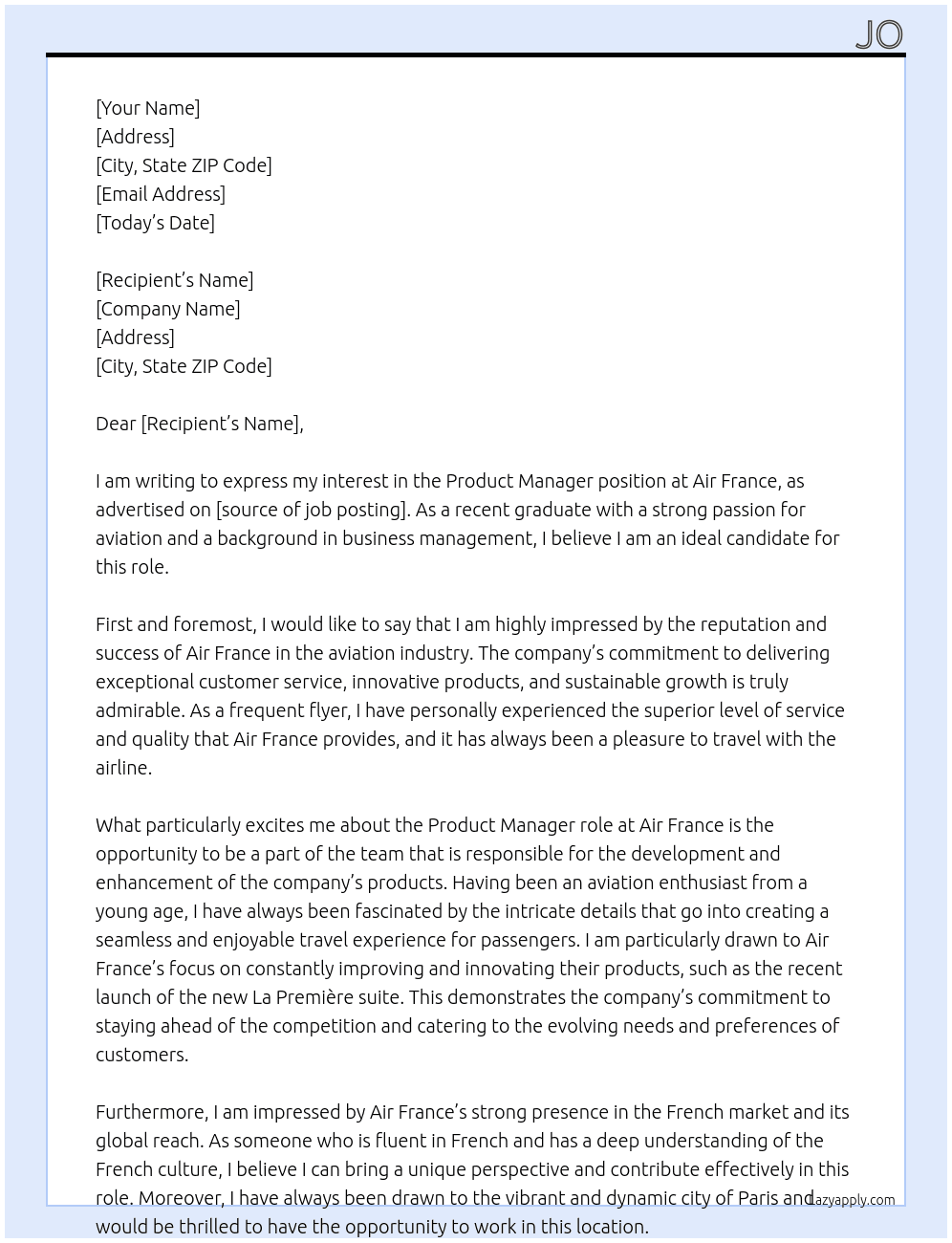 Product Manager At Air France Cover Letter