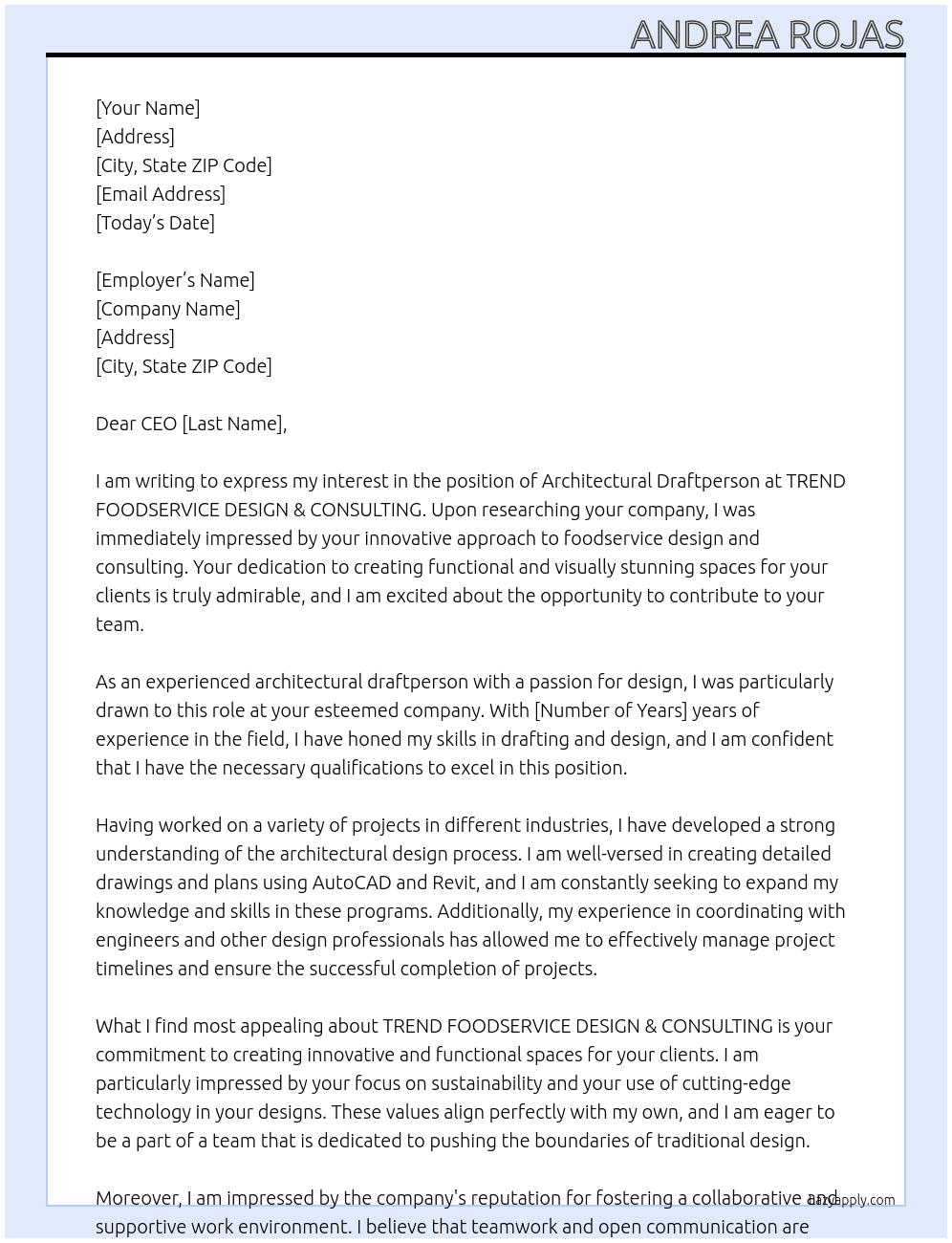 Cover letter for architectural draftperson - LazyApply