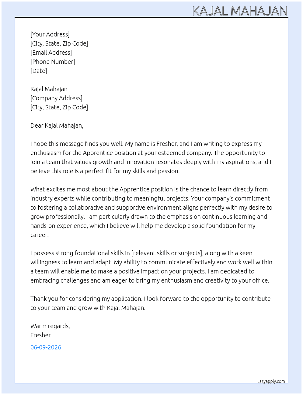 Cover letter for apprentice - LazyApply