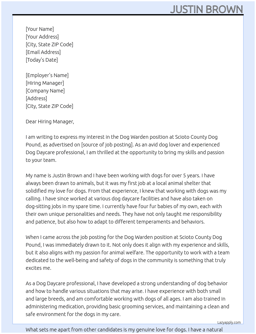 Dog Warden At Scioto County Dog Pound  Cover Letter