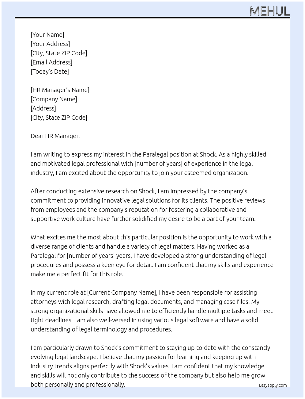 Paralegal At Shock Cover Letter