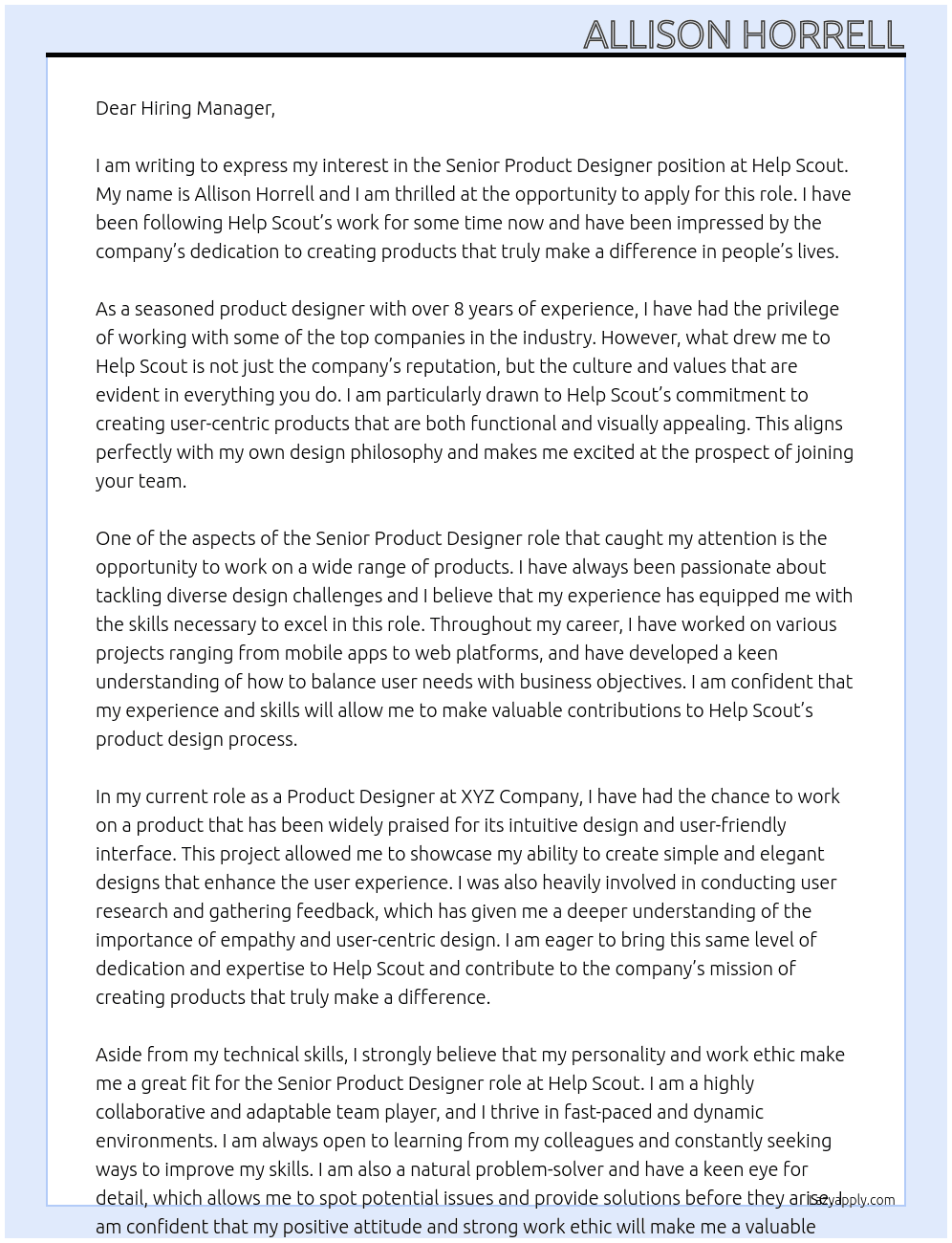 Senior Product Designer At Help Scount Cover Letter