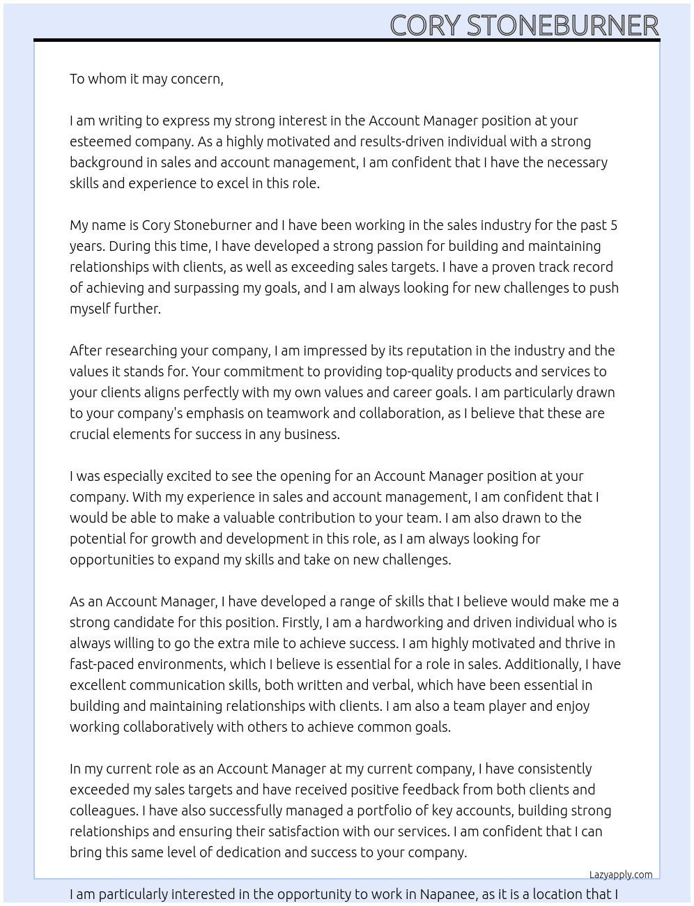 Account Manager At Not Sure Cover Letter