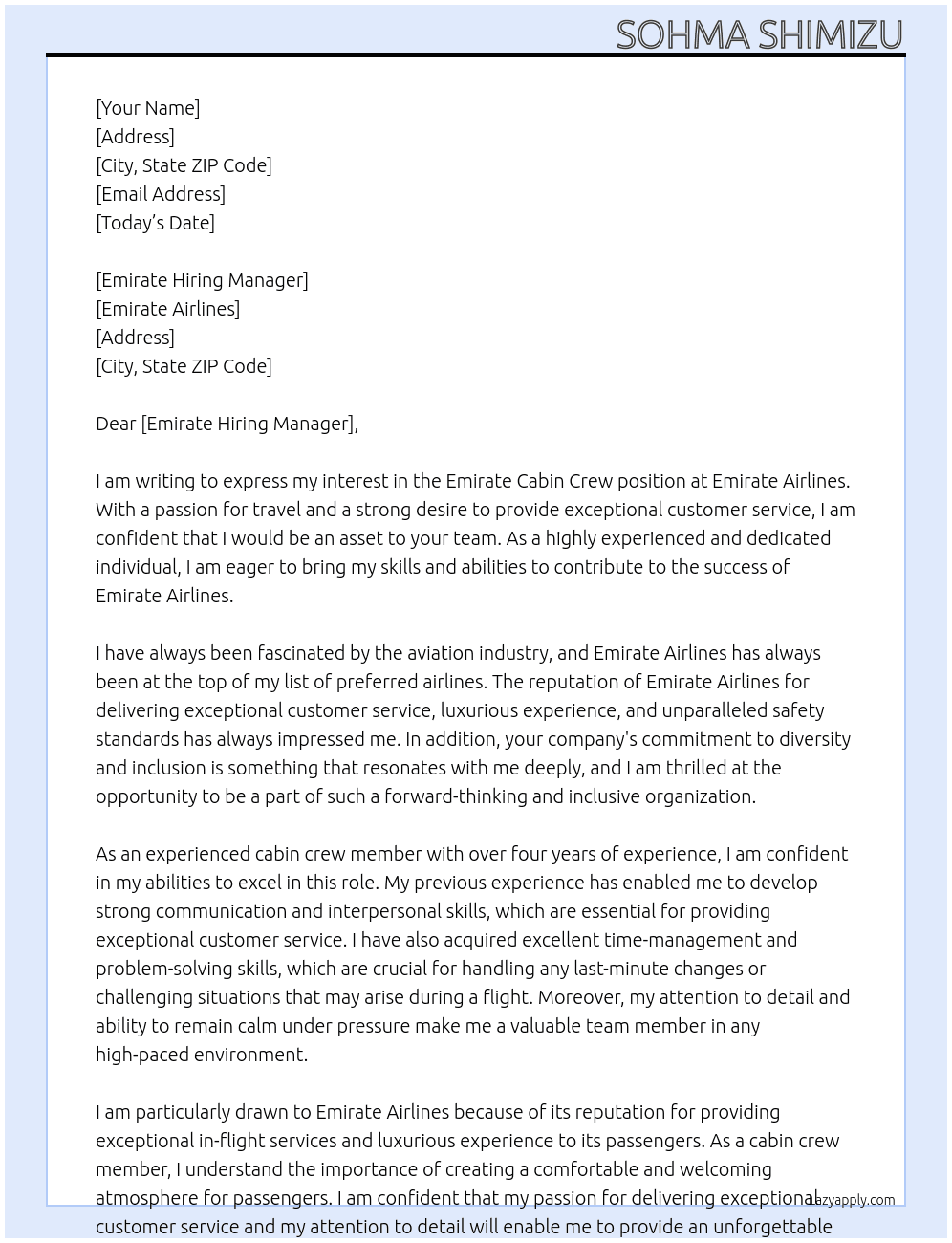 Emirate Cabin Crew At Emirate  Cover Letter