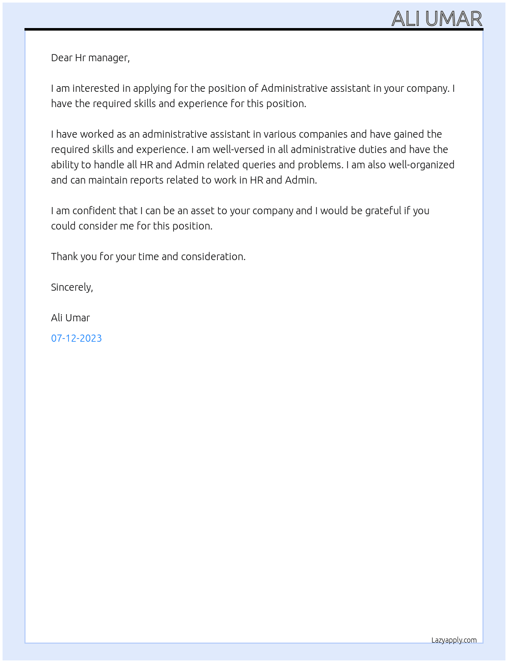 Administrative assistant At Naffco Group Cover Letter