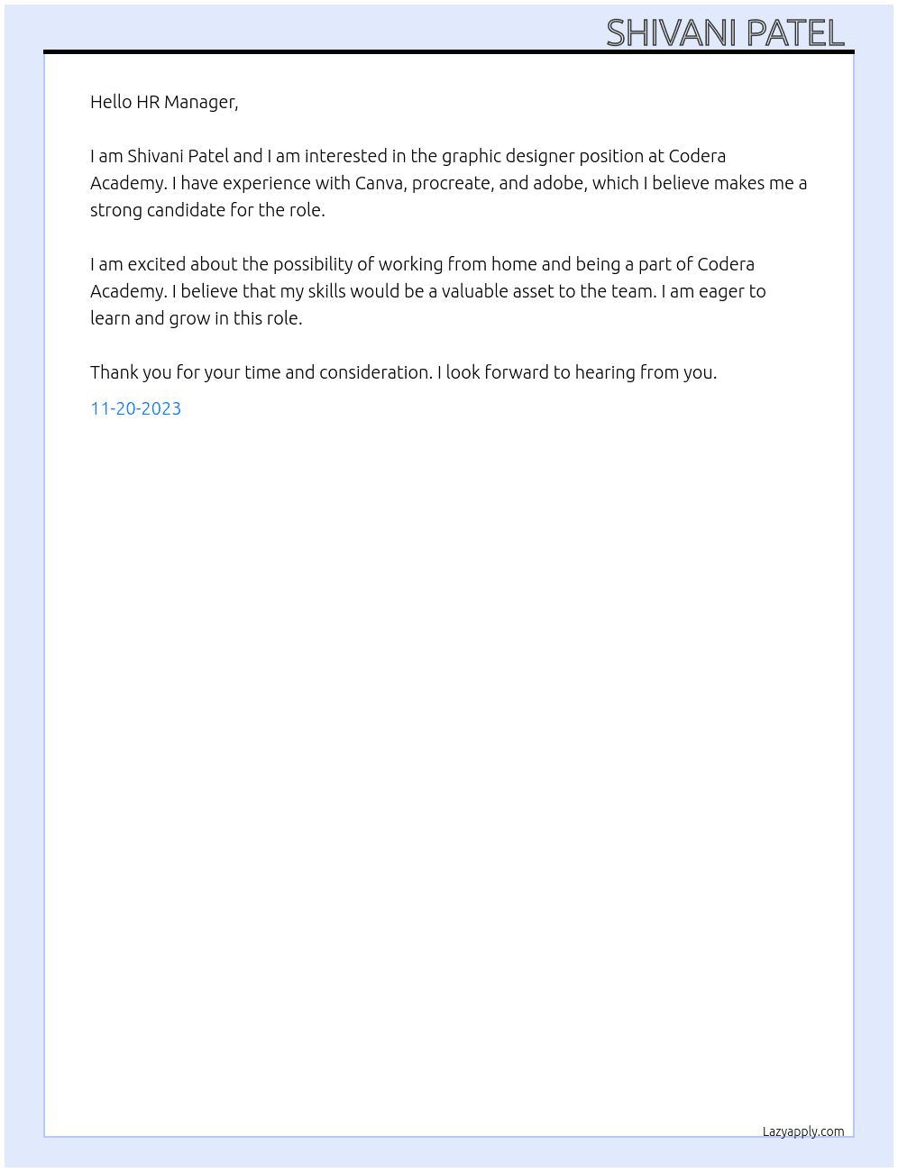 Graphic designer  At Codera Academy  Cover Letter
