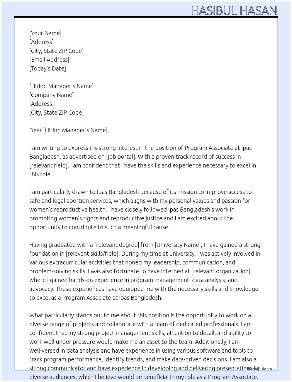 Program Associate At Ipas Bangladesh  Cover Letter