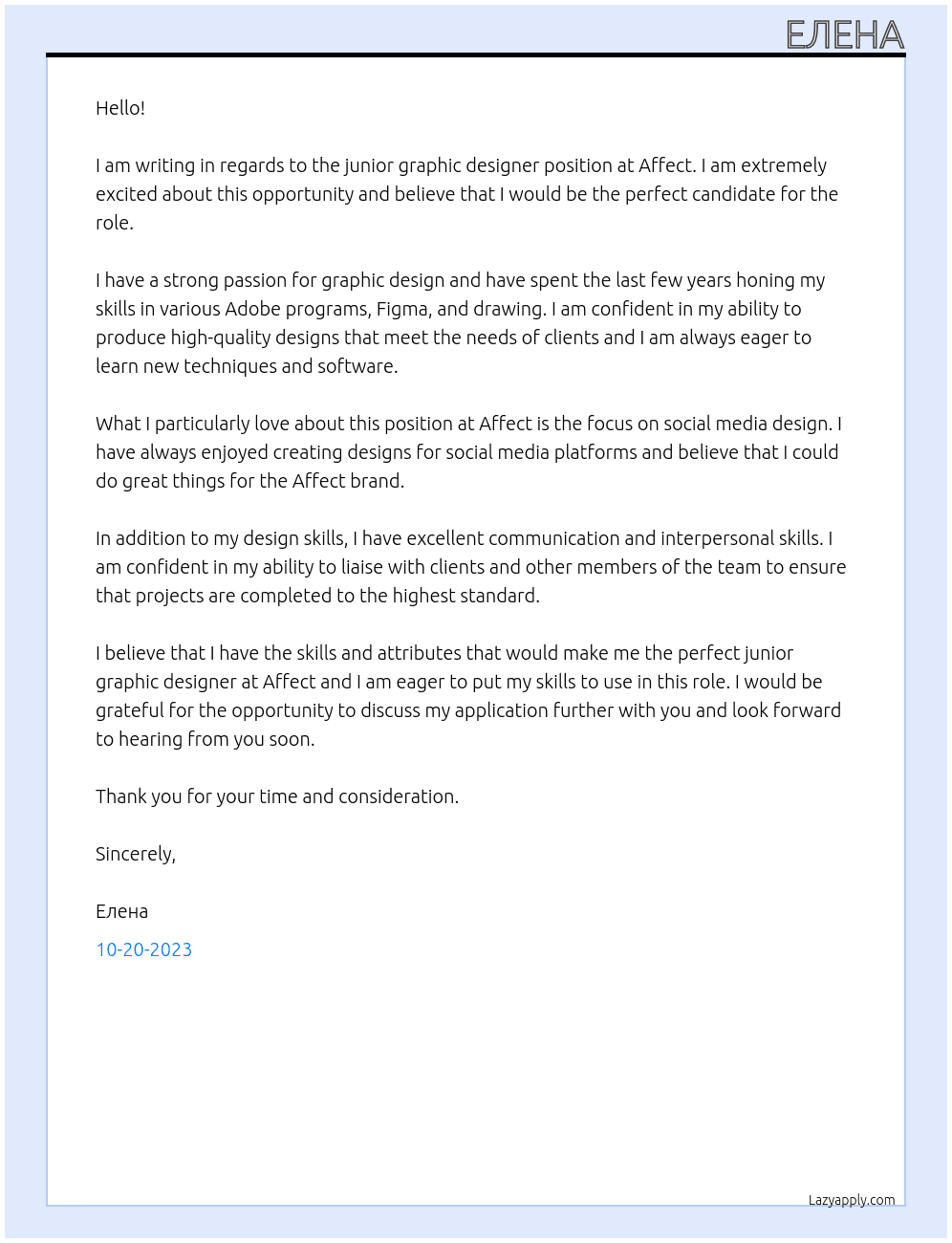 Junior Graphic Designer At Affect Cover Letter