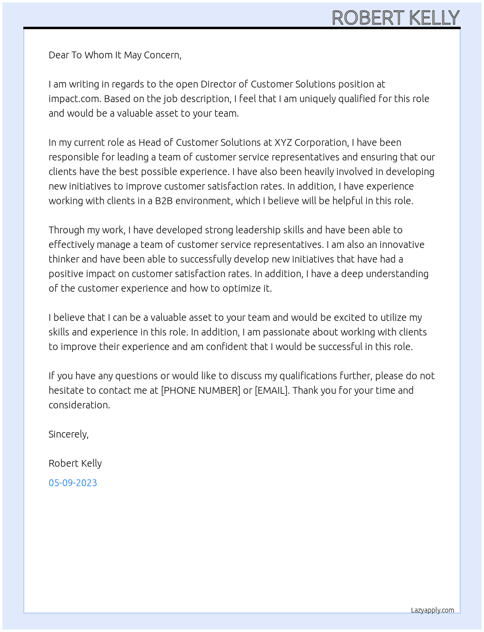 Director of Customer Solutions At impact.com Cover Letter