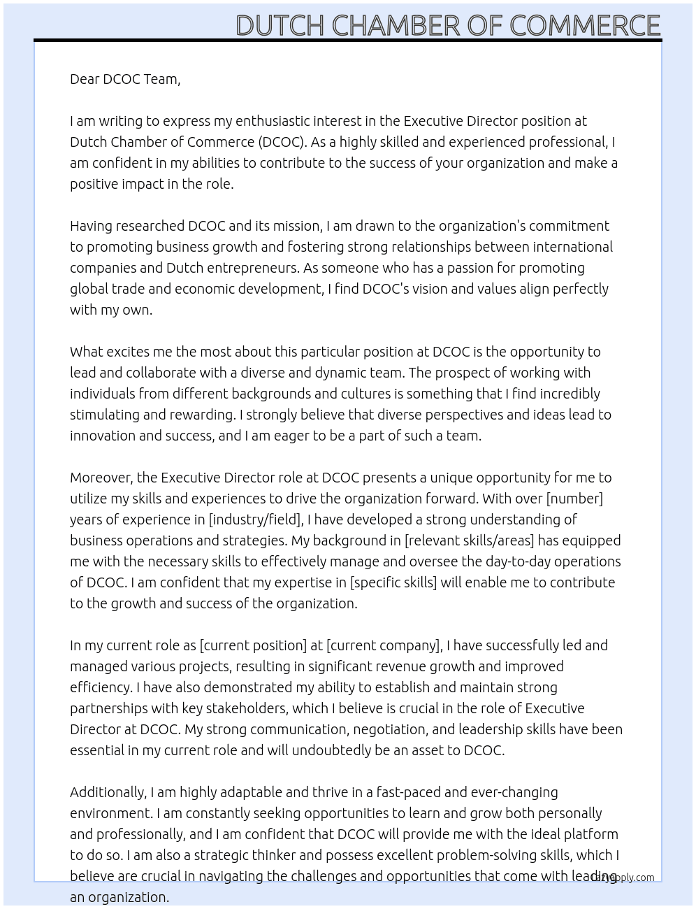 Executive Director At DCOC Cover Letter