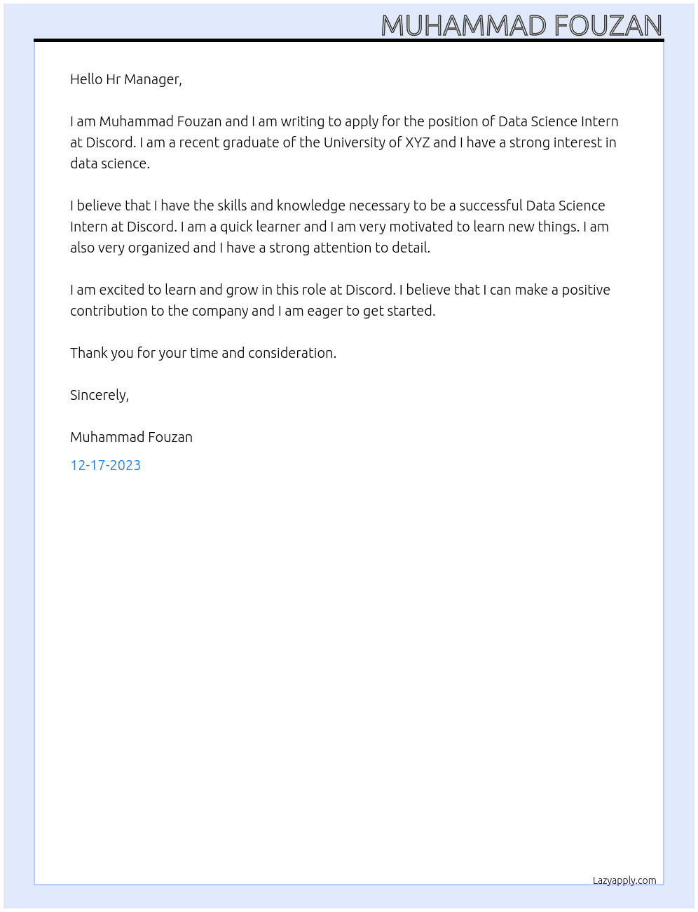 Data Science Intern At Discord Cover Letter