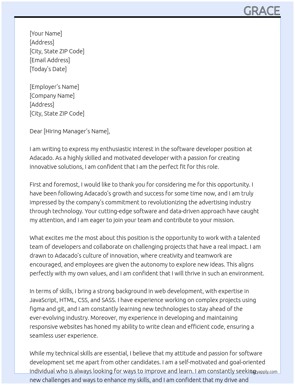 software developer At adacado Cover Letter