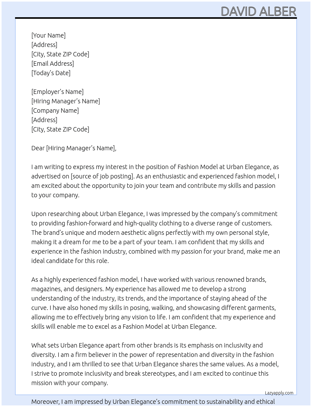 Fashion Model At Urban Elegance Cover Letter