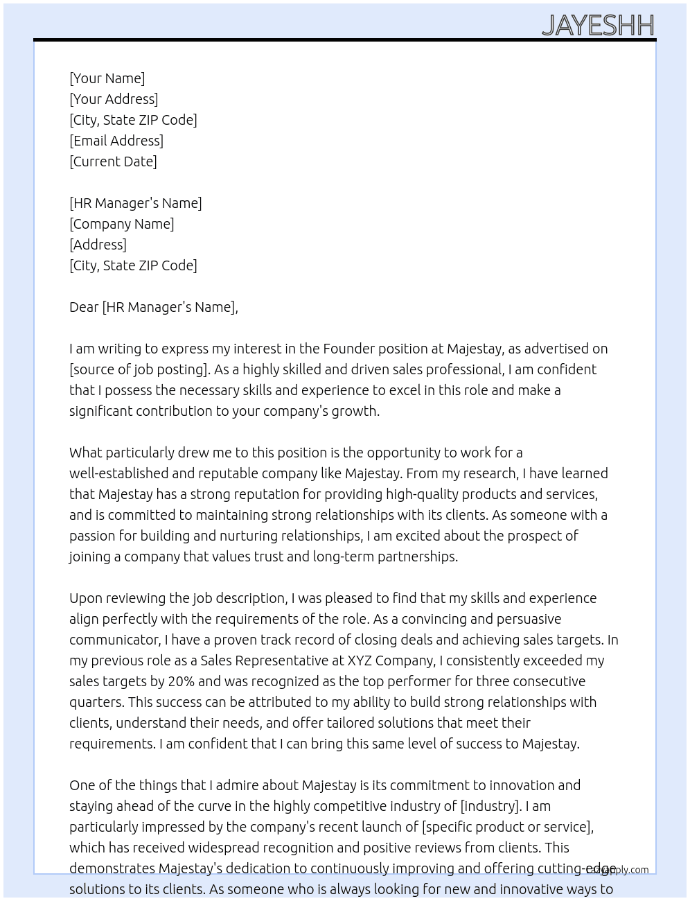 Cover letter for founder - LazyApply