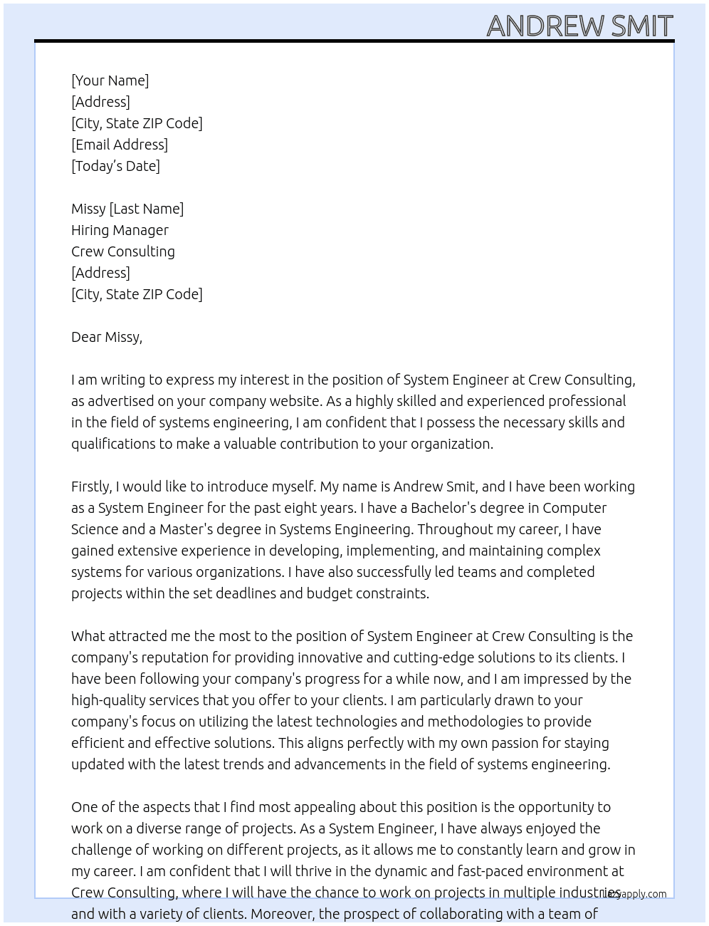 System Engineer At Crew Consulting Cover Letter