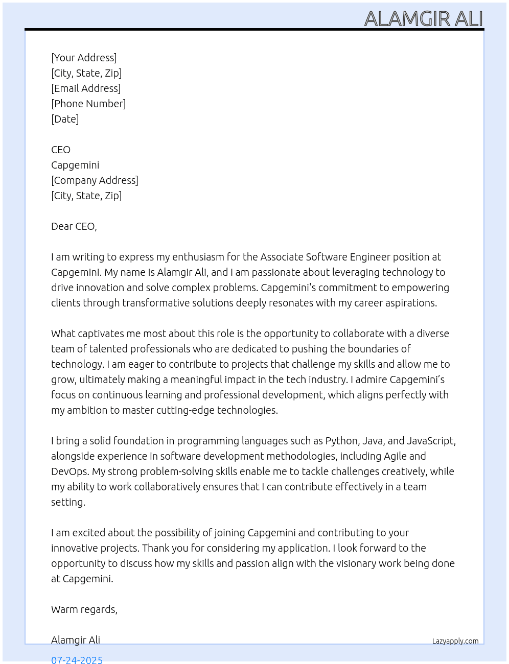 Cover letter for associate software engineers - LazyApply