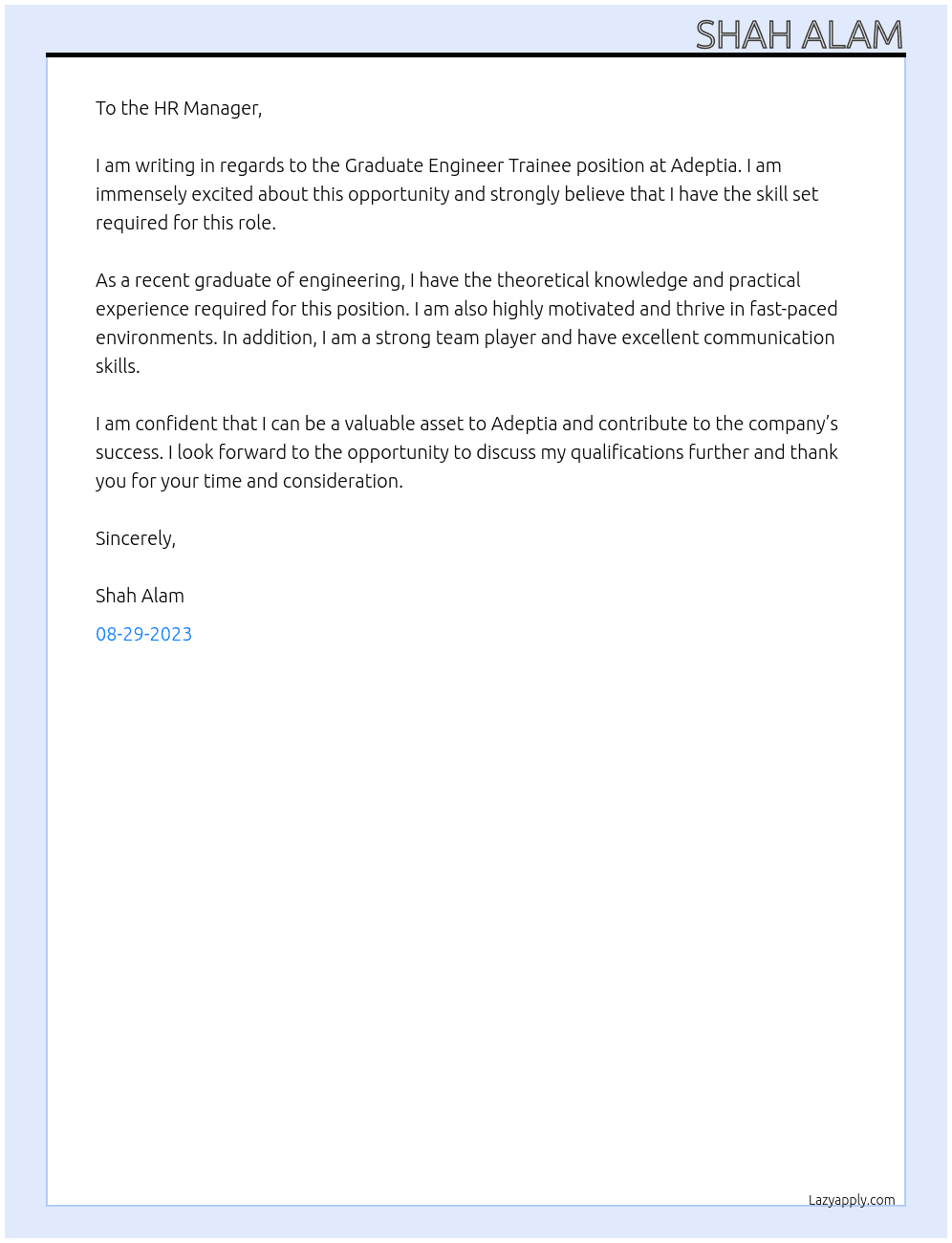 Graduate Engineer Trainee At Adeptia Cover Letter