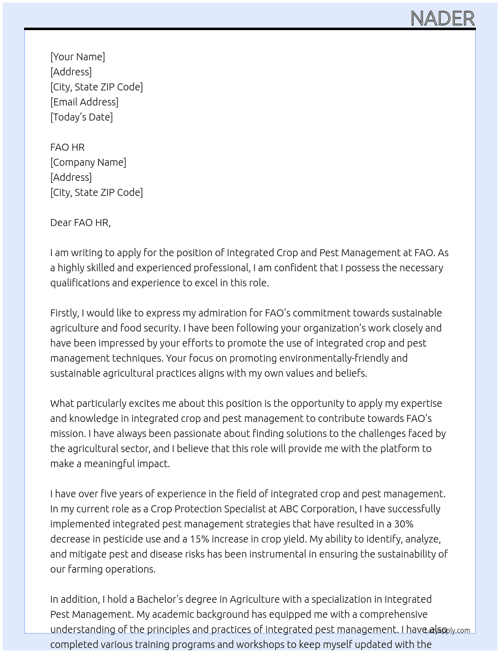 Cover letter for integrated crop and pest management - LazyApply