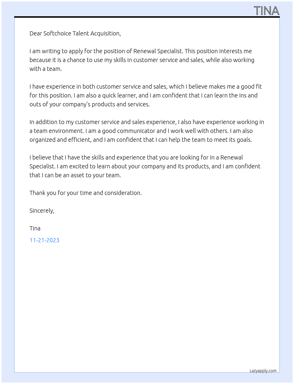 Renewal specialist  At Softchoice Cover Letter