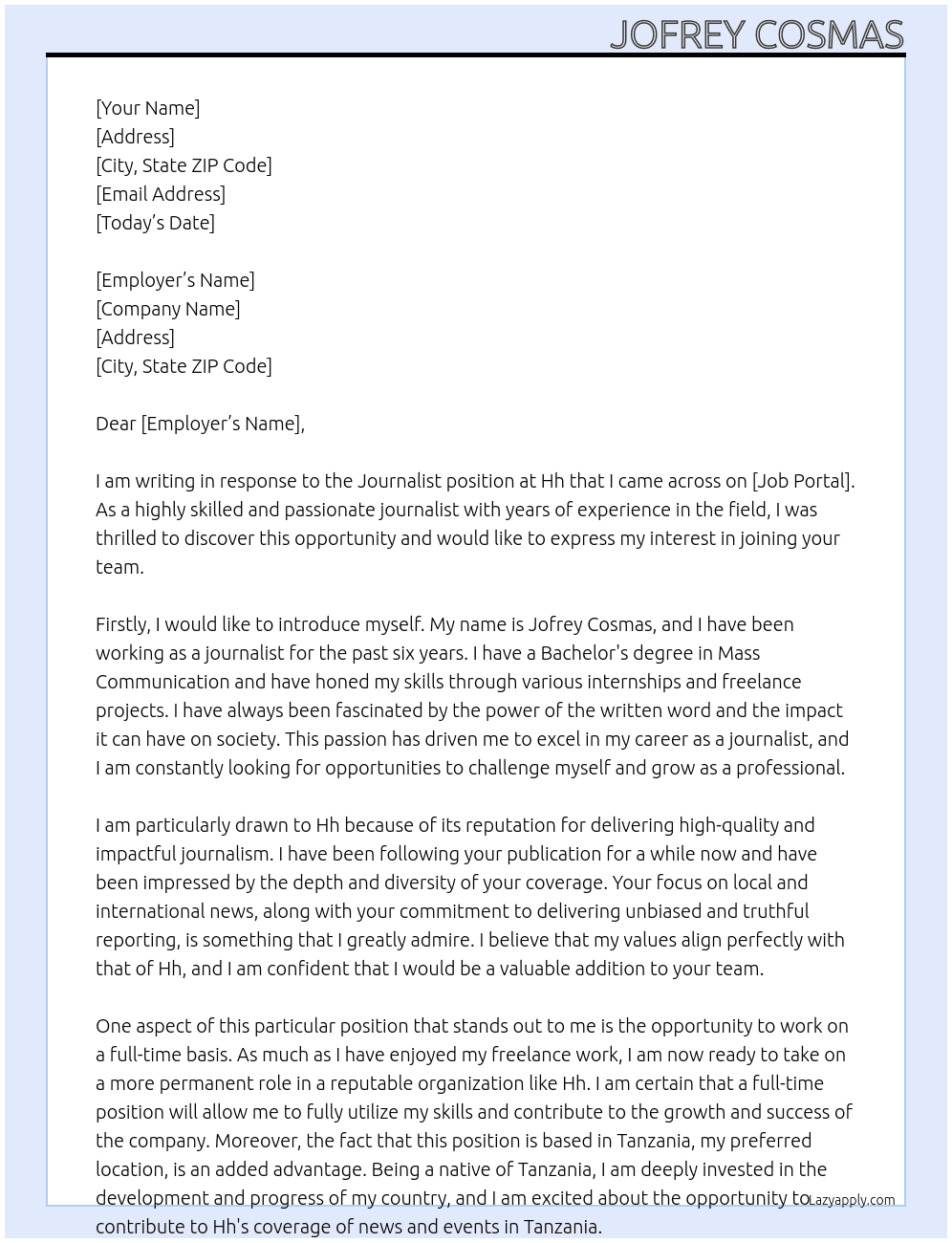 Journalist At Hh Cover Letter
