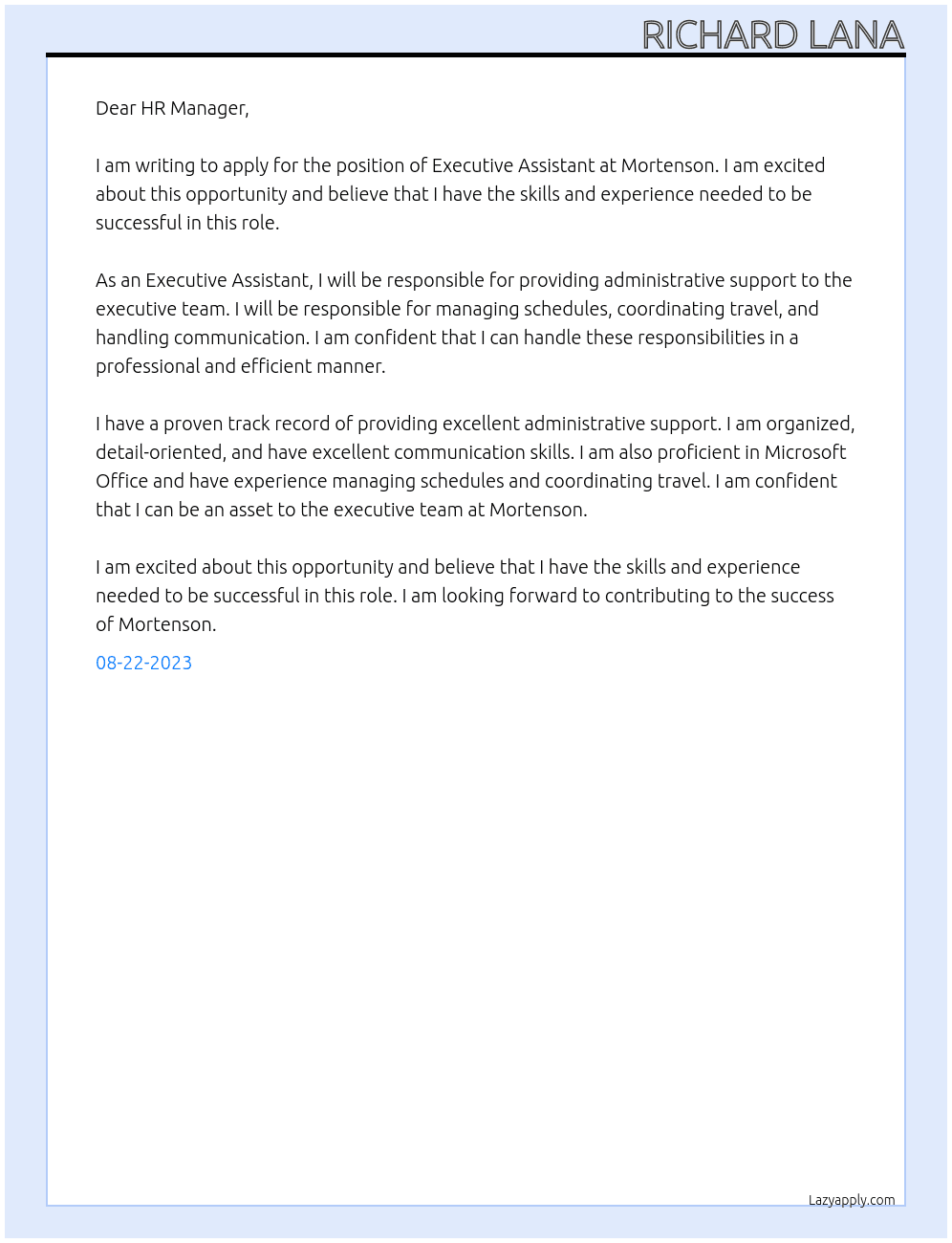 Executive Assistant At Mortenson Cover Letter