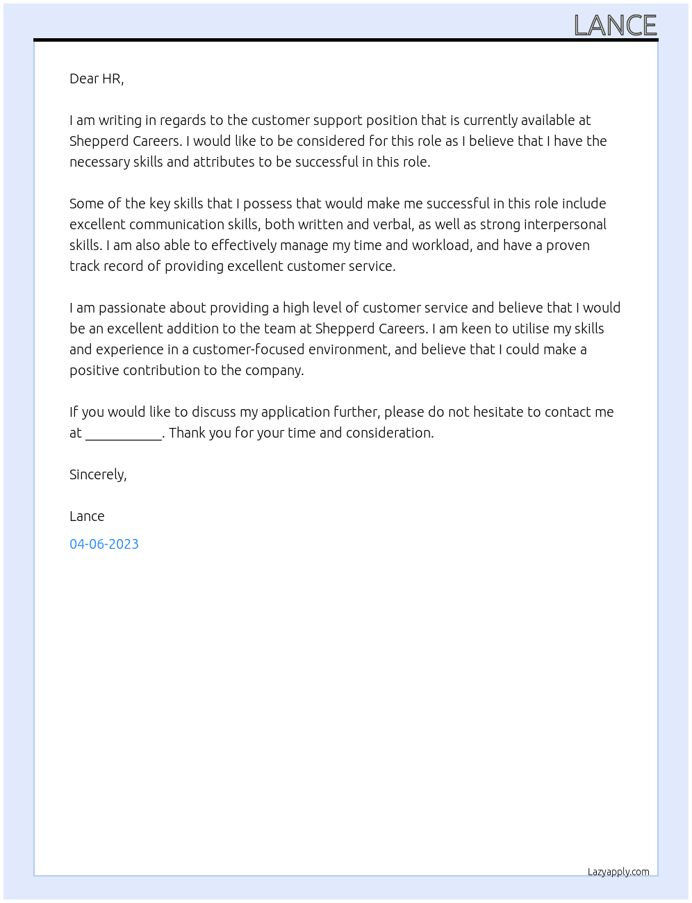 Customer support At Shepperd Careers Cover Letter