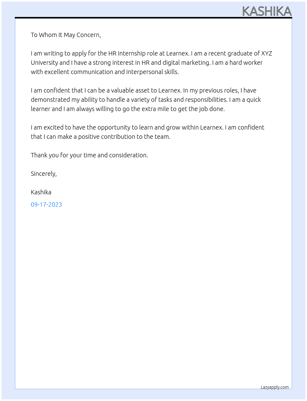 Hr  At Learnex Cover Letter