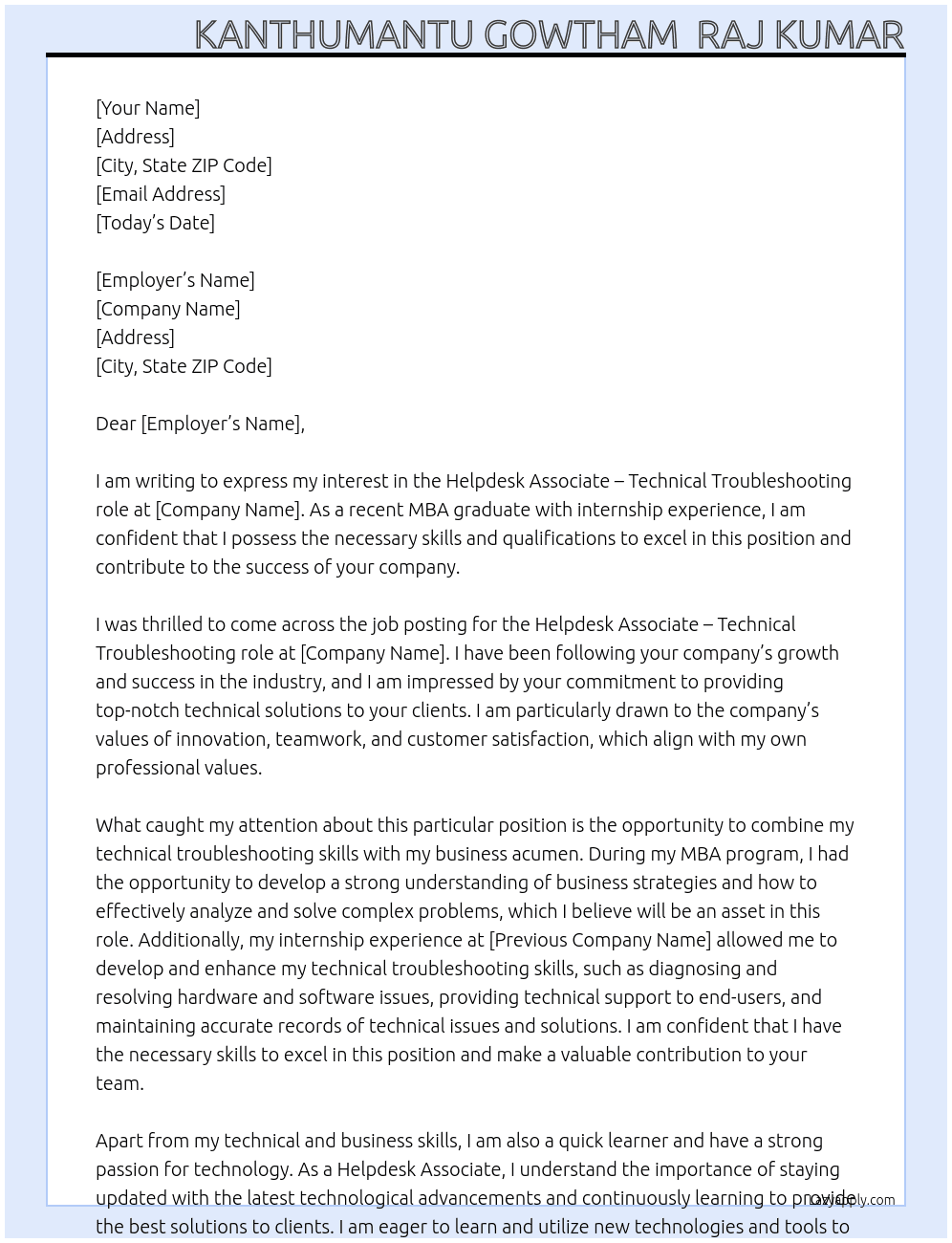 Helpdesk Associate - Technical Troubleshooting At ntt data Cover Letter