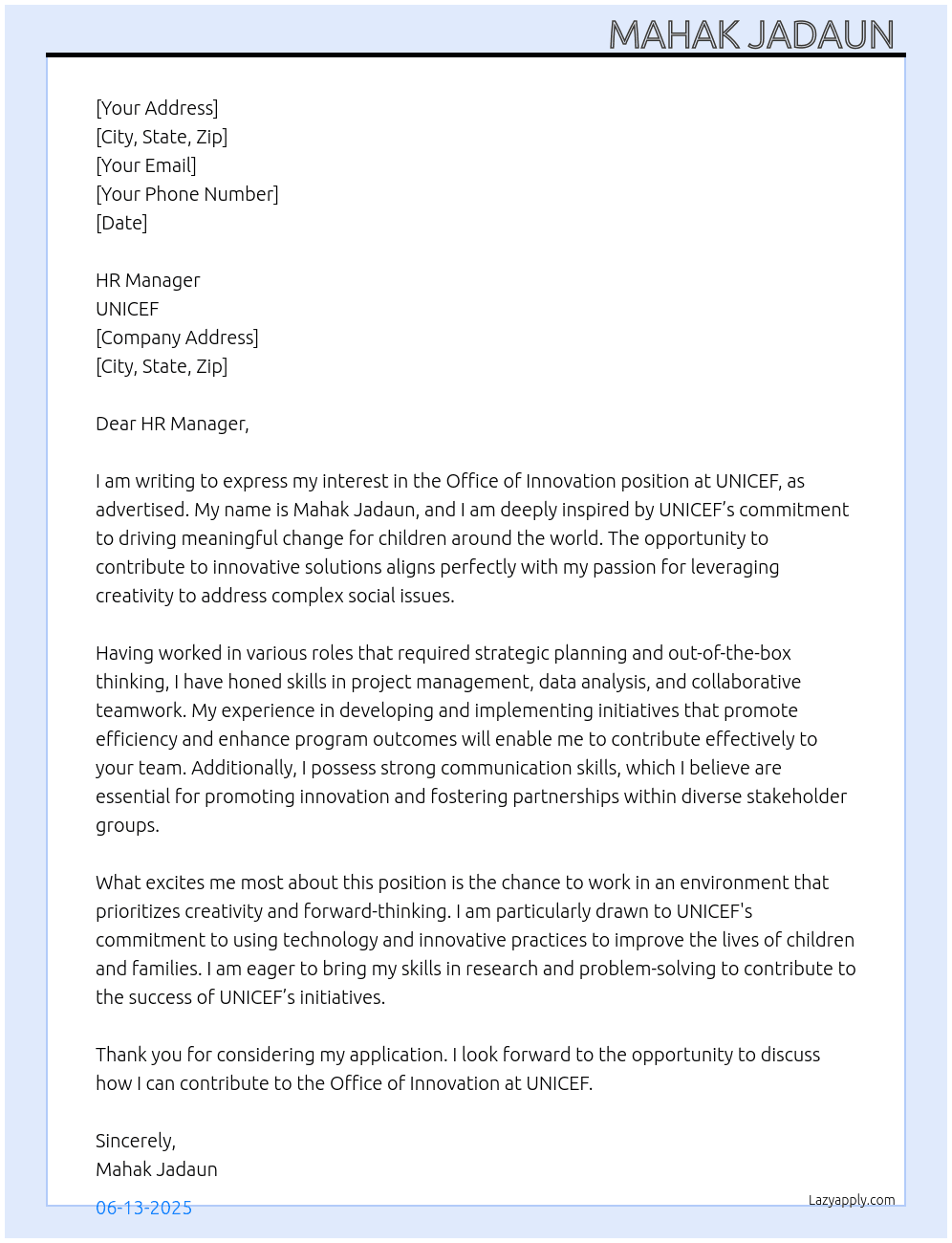 Cover letter for office of innovation - LazyApply