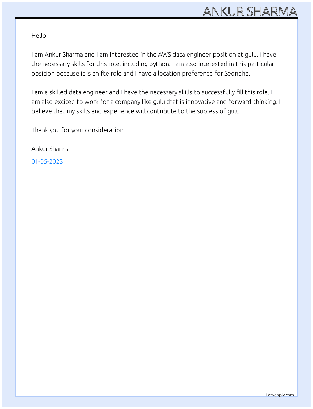 Cover letter for aws data engineer - LazyApply