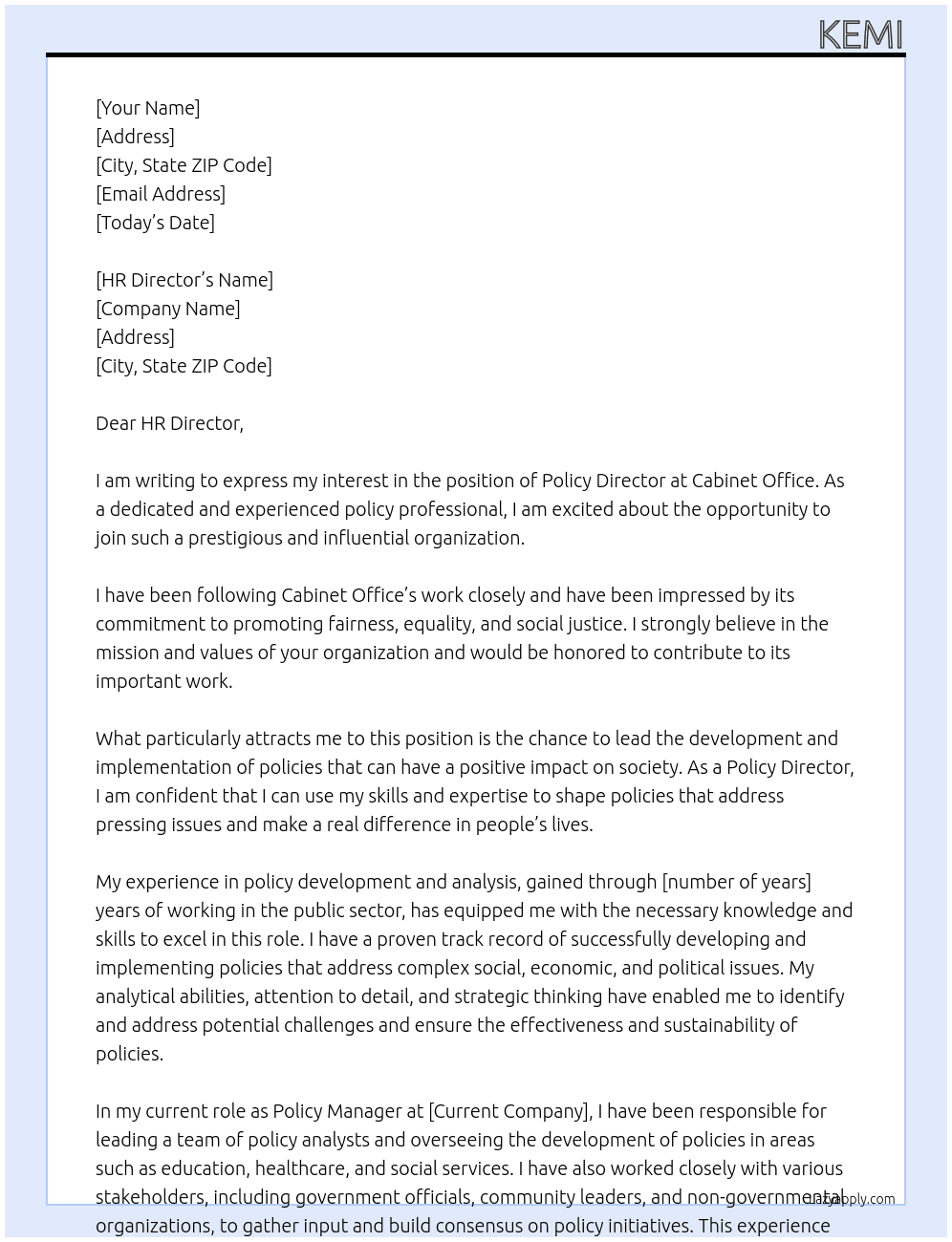 Policy Director  At Cabinet Office Cover Letter