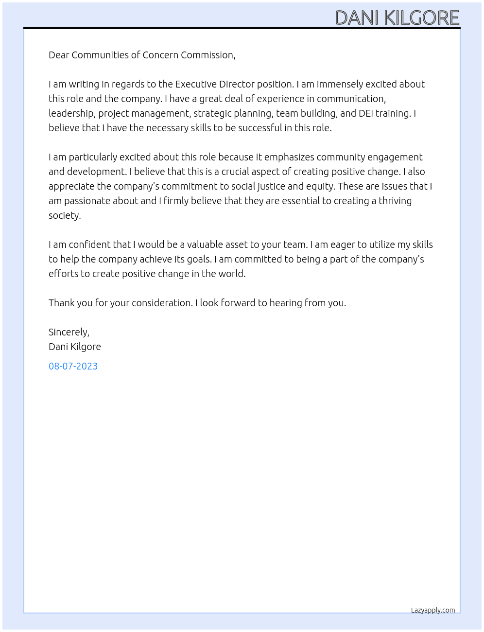 Executive Director At Executive Director, Associate Director, Consultant, Trainer/Teacher, Pastor Cover Letter