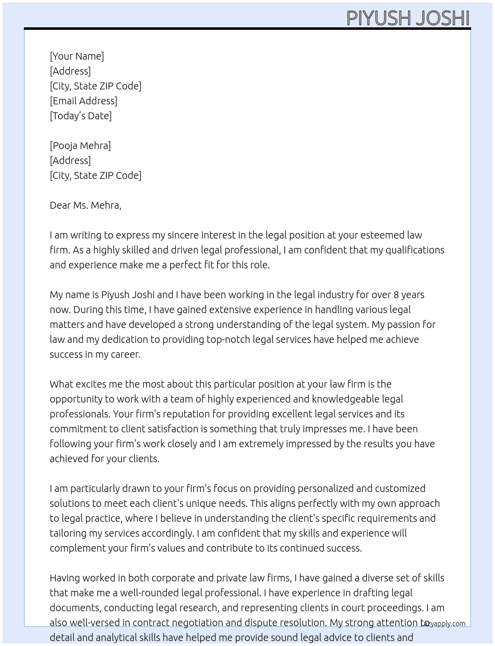 legal At Law Firm Cover Letter