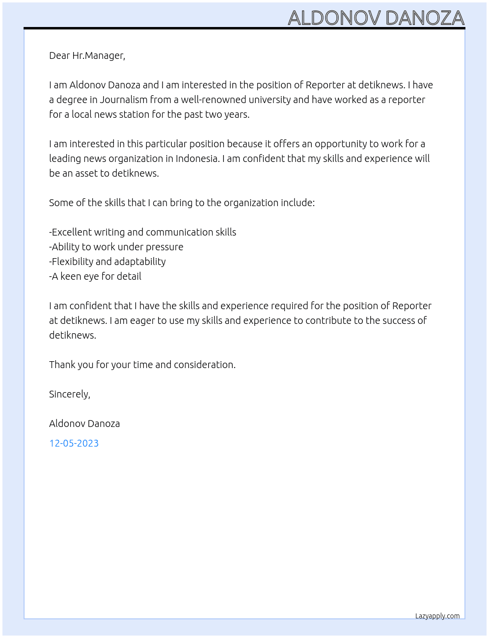 Reporter detiknews At Detikcom Cover Letter