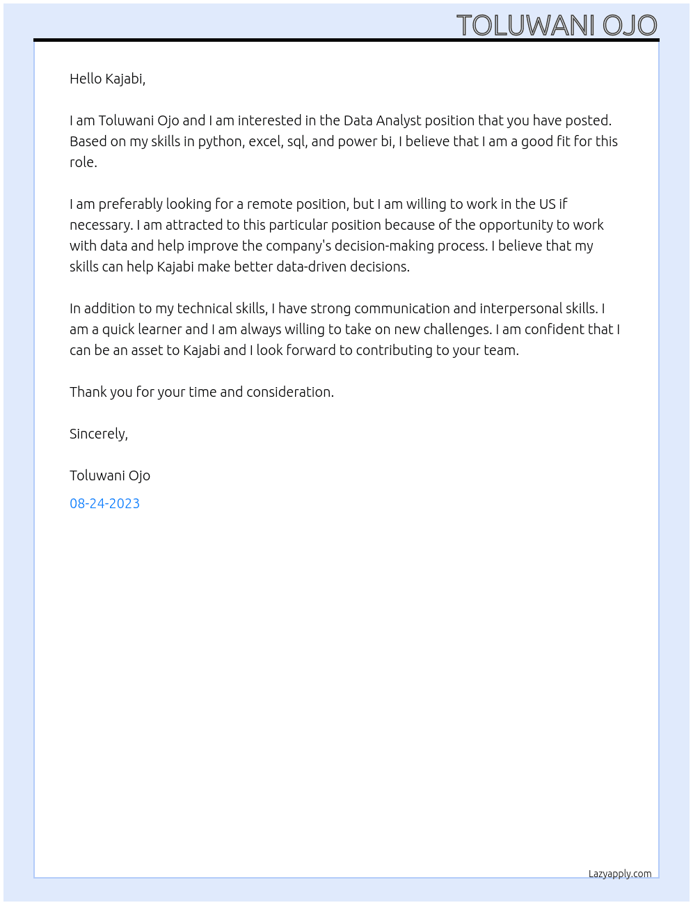 Data Analyst At Kajabi Cover Letter