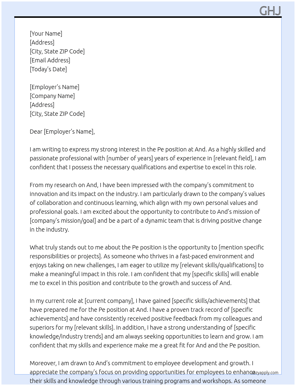 Pe At And  Cover Letter
