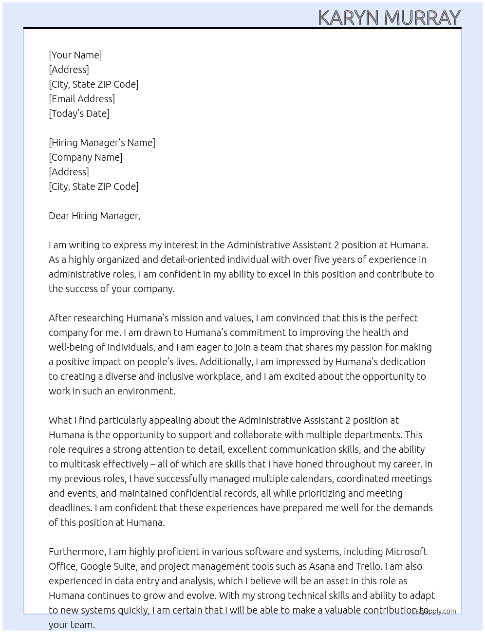 Administrative Assistant 2 At Humana Cover Letter