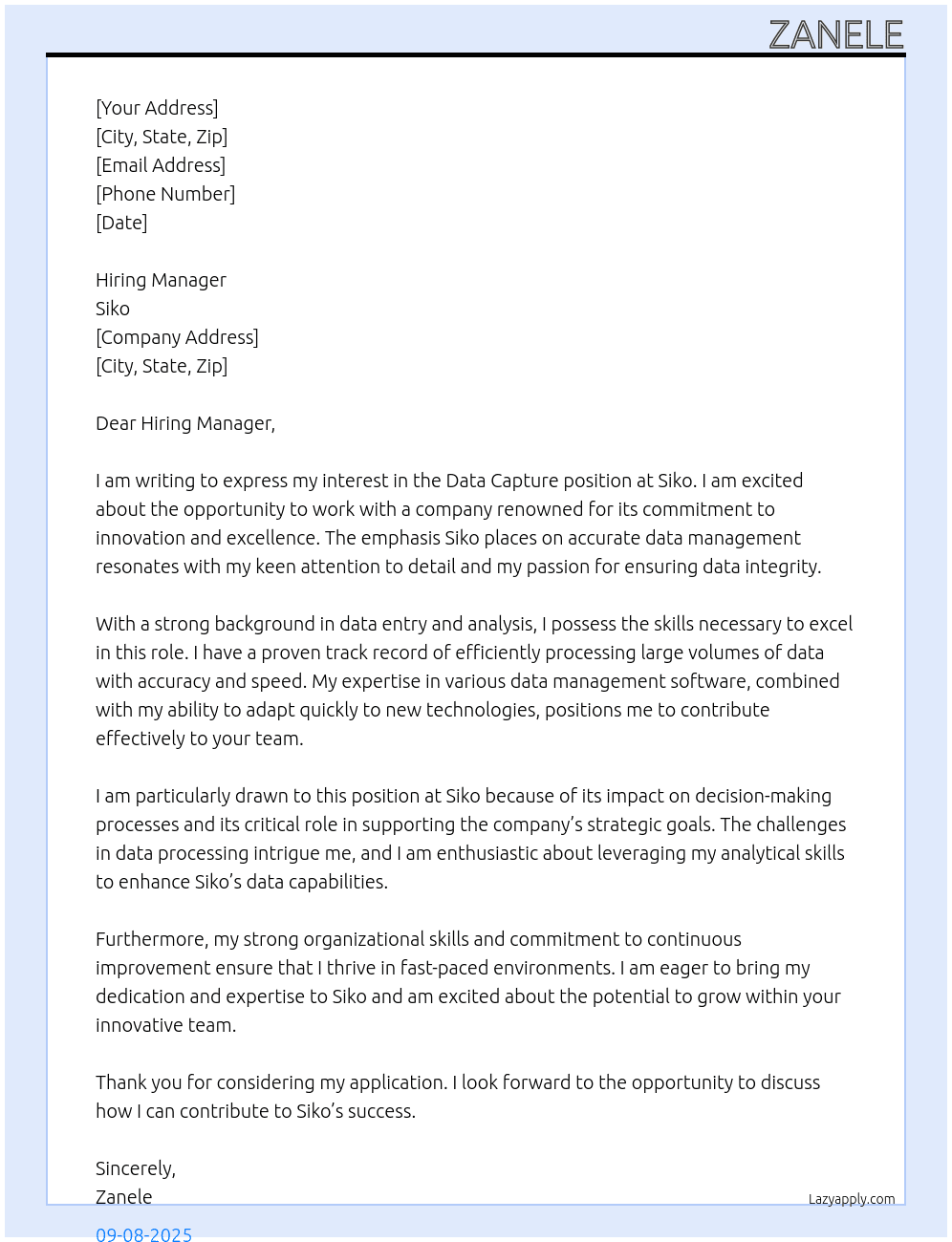 Data capture  At Siko Cover Letter