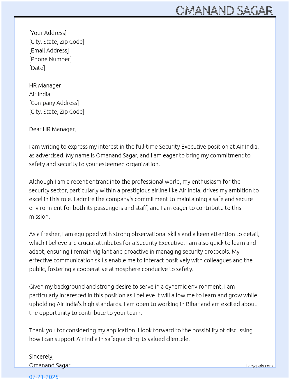 Cover letter for security  excutive - LazyApply